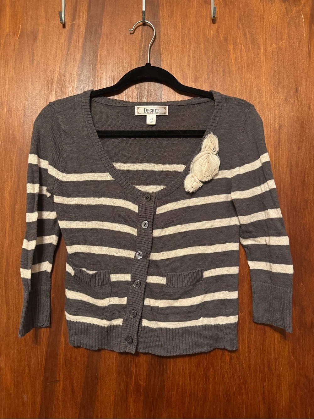 Decree Striped Button-Front Floral Flower Cardigan Size Large